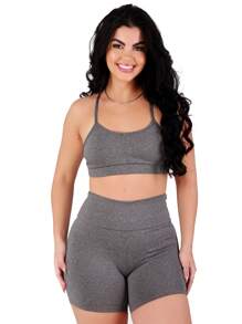 Work Fitness Kit 2 Set Of Backless Top With Cross Straps And Basic Premium Bermuda Shorts - Multicolor - Ver 6