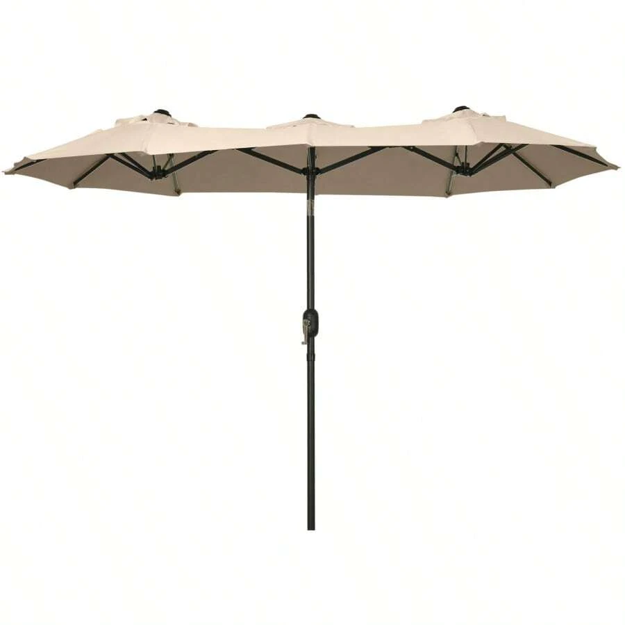 Outsunny Double-Sided Patio Umbrella 9.5' Large Outdoor Market Umbrella With Push Button Tilt And Crank 3 Air Vents And 12 Ribs For Garden Deck Pool Brown