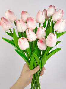 Artificial Tulip Flowers Home Decor, INS Style Ornamental Fake Flowers For Living Room, Bedroom, Home Decoration, Weddings, Festivals Gifts Birthday Graduation - Peach Pink - View 4