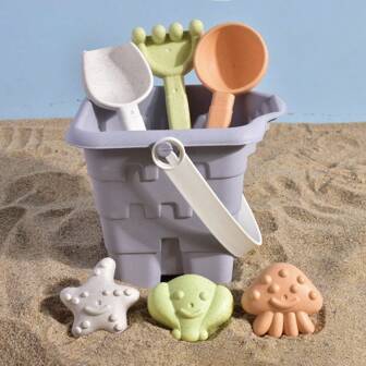 Juego de juguetes de playa al aire libre para niños, herramientas para construir castillos de arena, conjunto de 7 piezas de juego de arena con palas y rastrillos, adecuado para niños y niñas de 3+ años (color aleatorio)