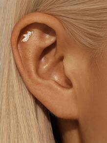 1Pc S925 Sterling Silver Crown Zirconia Flat End Piercing Earring Women Daily Fine Jewelry