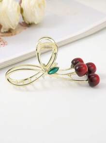 1 件樱桃设计大号发爪夹，优雅发爪发饰 - 金色 - 查看 2