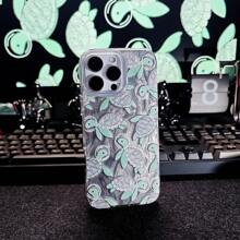 1 个可爱绿海龟动物手机壳，优质 IMD 全覆盖防摔，银色渐变羽毛纹理闪亮奢华艺术设计，兼容 Apple/OPPO/VIVO/Honor//Redmi/Transsion 手机