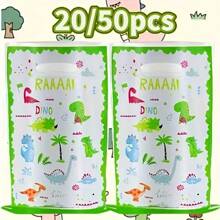 Bolsa de regalo con diseño de dinosaurio, 20 o 50 unidades, bolsa de plástico con diseño animal, bolsa de perlas verdes, para cumpleaños, fiesta, boda, festival, Día de la Madre, Acción de Gracias, empaque de regalo