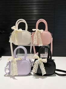 1 Pc New Mini Solid Color Pu Material Bow Ribbon Decorated Handbag With Interchangeable Strap, Crossbody And Handheld, Fashionable And Elegant For Daily Outings, Shopping, Parties, Banquets, And Friend Gifts