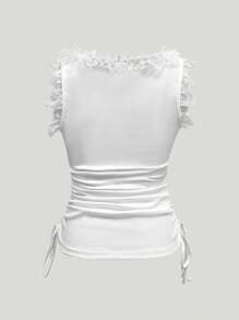 Women's Elegant Solid Color Lace Trim Side Drawstring Camisole, Summer