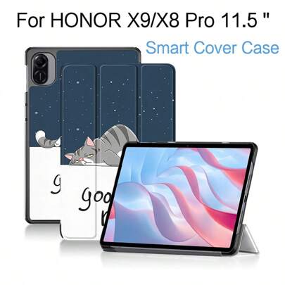 苹果 1 件小猫保护壳适用于 HONOR Pad X9/X8 Pro 11.5 英寸 (HLN-W09)2023 平板电脑支架 PU 皮革支架背面智能保护套