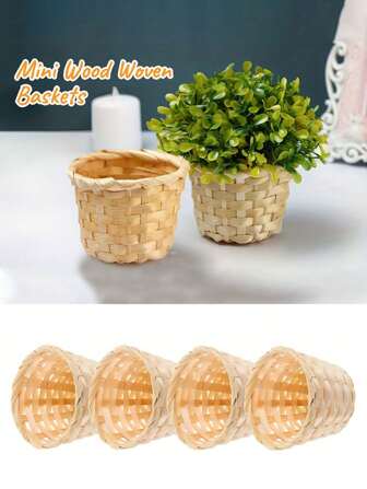 1/4 件迷你竹编篮，家居装饰篮，桌面杂物小整理器，迷你花篮，迷你编织装饰篮，适合家庭餐桌派对礼品，篮子，婚礼场合，通用场合，最适合圣诞节，非常适合感恩节