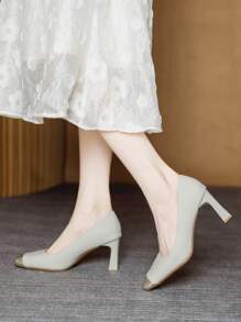 Chunky Heel Colorblock Square Toe Dress Pumps, Fashionable Character Ladies' Office Shoes