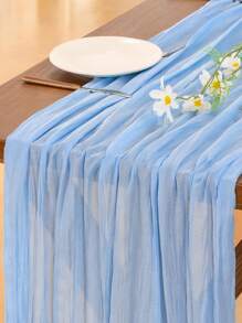 1/3/6pcs Set Blue Spring Easter Cheesecloth Table Runner, Light Blue Boho Farmhouse Style Cheesecloth Table Runner, Suitable For Wedding, Party, Baby Shower, Birthday, Home Decor - Blue - View 4