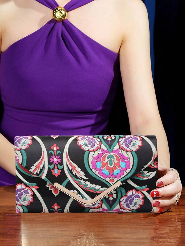 1pc Floral Jacquard Fabric Vibrant Pattern Clutch Bag, Women's Party, Date, Prom Handbag, Suitable For Girls, Ladies, College Students, Young Professionals, Perfect For Party, Wedding, Gala Dinner, Best Gift For Her