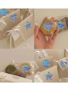 3 卷/套全息贴纸组合 - 星形、圆形、心形 - 适用于 DIY 工艺礼品盒、商业包装、派对礼品、信封封口、防水、不粘