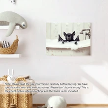 1pc Canvas Animal Painting, Indoor Wall Art Decor, Bats With Shower Foam In Bathtub Prints, Suitable For Cafe, Office, Living Room, Bathroom, Dining Room, Dormitory Or Kitchen Decoration Gifts Birthday Graduation