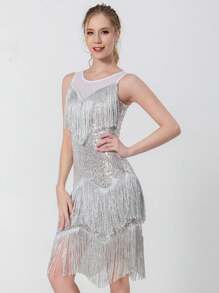 Ladies' Sequined Fringe Skirt Latin Dance Skirt Shining Fringe Latin Dance Rumba Tea Tango Dance Stage Performance Skirt Ball Dress