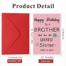 1pc, Funny Birthday Card For Brother From Sister, Personalized Blank Inside With Envelope, English Text, Office Supplies, Stationery, Greeting Card - one-size - View 5