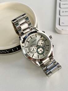 1 pieza de reloj de lujo de moda para hombre, reloj de cuarzo de acero inoxidable, reloj de hombre de negocios con visualización de fecha y día, reloj casual deportivo para hombre