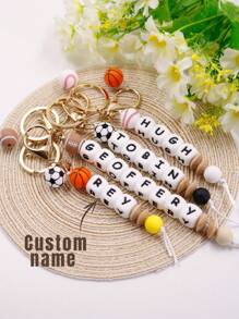 1pc Customized Silicone Abacus Bead Keychain With Sports Ball Design And 1~10 English Letters, Personalized Gift With Custom Name For Friends , Colorful, Rugby/Baseball/Football/Basketball, Cute, Adorable, Contracted, Kawaii, Stylish, Casual, Cuties Custom