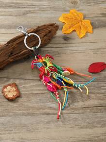 Handmade Natural Coconut Shell With Thick Rope Turtle Pattern Keychain, Minimalist And Versatile