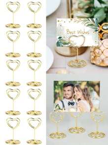 1/12/24 Pcs Heart Shape Table Number Holders, Place Card Holders, Wire Picture Holders, Small Table Card Holders,Photo Picture Holders For Centerpieces, Wedding Reception, Birthday Anniversary Party Decoration