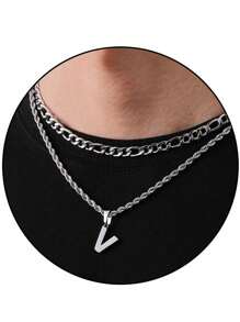 2pcs/Set Women's Minimalist Vintage A-Z Letter Pendant Necklace, Stainless Steel Material Waterproof Non-Fading, Suitable For Daily Wear And Holiday Parties - Multicolor - View 25