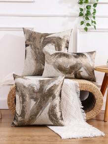 Miater 1pc Faux Silk & Metallic Gold Geometric Jacquard Pillow Cover