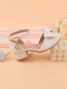 Girls White Cute Flower Girl Wedding Party Ballet Thick Heel Dress Shoes, Hook And Loop Floral Formal Pageant Dance Daily Casual Wear, Suitable For Summer All Season, Toddler/Little/Big Kid Sizes - White - View 8