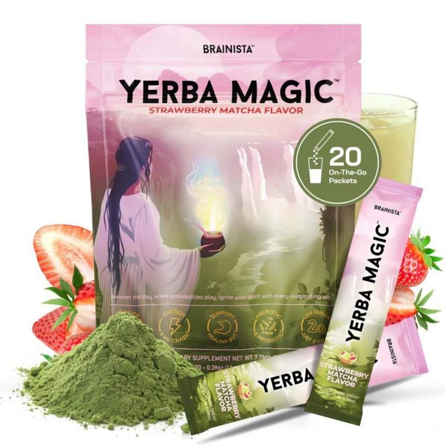 Yerba Mate Instant Tea Powder | Peach Mango Flavor | 30 Servings - Strawberry Matcha - 20 Day Serving - View 1