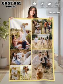 1pc Custom Flannel Photo Blanket For Bed, Multipurpose Living Room Sofa Outdoor Beach Camping Pet, Personalized Family/Pet/Couple Photo Printed Bedding Blanket, Personalized Christmas Gifts, Mother's Day/Father's Day Gift, Family Gift, Birthday Gifts, Gift For Friend, Gift For Her, Gift For Mom/Dad,For Office