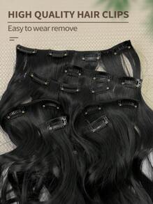 Bộ 7 lọn tóc nối kẹp, dài 22 inch, kiểu tóc gợn sóng tự nhiên, sợi tổng hợp chịu nhiệt, phù hợp cho phụ nữ sử dụng trong các bữa tiệc và hàng ngày, màu đen. - màu đen - Xem 8