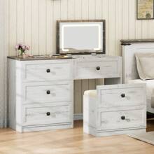 3 In 1 Vanity Desk With 3-Color Lights, Flip Top Mirror Makeup Vanity Set With Gun Drawer,Compact Vanity With Charging Station, 3 Drawers & Hidden Lock & Padded Stool - 白色 - 查看 1