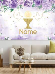 1pc Customizable Christening Themed Party Decoration Cross Banner,Communion Party Decoration Backdrop For Photography