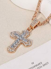 1pc New Titanium Steel Cross Necklace, Micro-Inlaid Zirconia Pendant Jewelry, Titanium Steel Versatile Sweater Chain Necklace