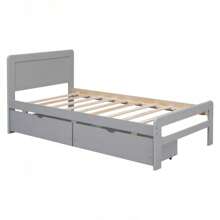Modern Design Twin Size Platform Bed Frame With Trundle For White Washed Color