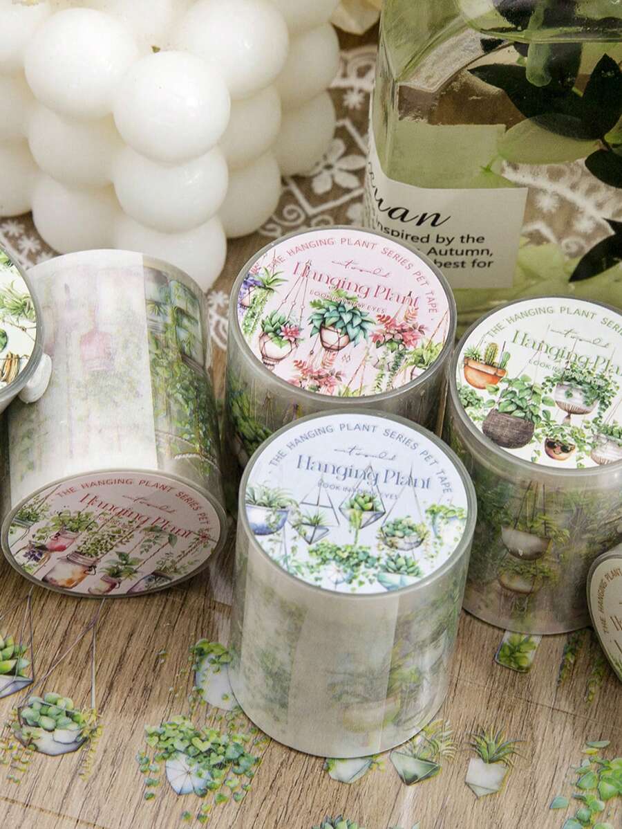 1 Roll PET Plant Series Sticky Tape, Botanical Theme Planner DIY Decoration Reusable Adhesive Tape - Multicolor - View 1