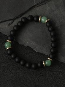 Men Fashion Lava Bracelet Strength And Protection, Larvikite Healing Bead Stretch Balance Bracelet Spiritual Meditation Grounding Jewelry Unisex Jewelry