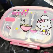 Sanrio 1 pezzo Scatola bento Hello Kitty Sanrio con cucchiaio - Simpatica scatola porta cibo rosa con 2 scomparti, portatile, adatta per campeggio, ufficio e viaggio, lavaggio a mano, design quadrato, tema cartone animato, adatta per varie festività. Può essere usata a casa per il ritorno a scuola, scatola per la frutta, scatola del pranzo, scatola bento. Regalo perfetto
