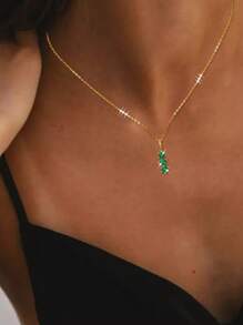 FOREVER QUEEN 1PC 925 Sterling Silver Green Three Zirconia Mini Clavicle Chain Necklace For Women Retro Party Jewelry Gift