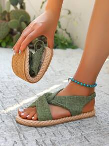 女士布艺休闲户外凉鞋 - 軍綠色 - 查看 6