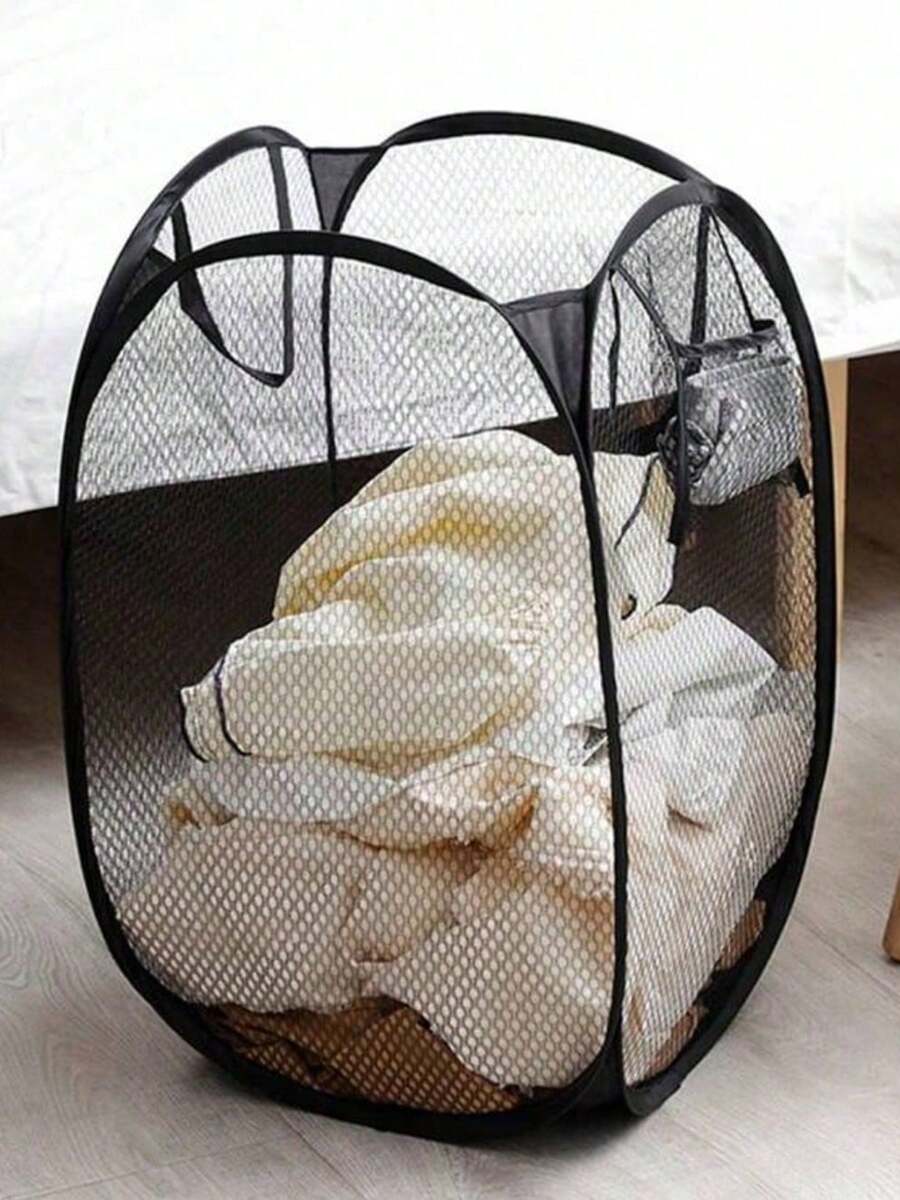 1pc Heart Pattern Woven Mesh Laundry Basket, Home Use For Washing, Toy & Clothing Storage, Valentine's Day Gift - Multicolor - View 1