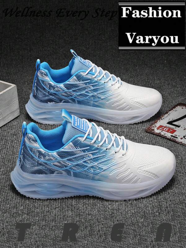 Tênis de corrida casuais leves e respiráveis masculinos, novo modelo 2025, tênis de malha com cor gradiente, efeito elevador