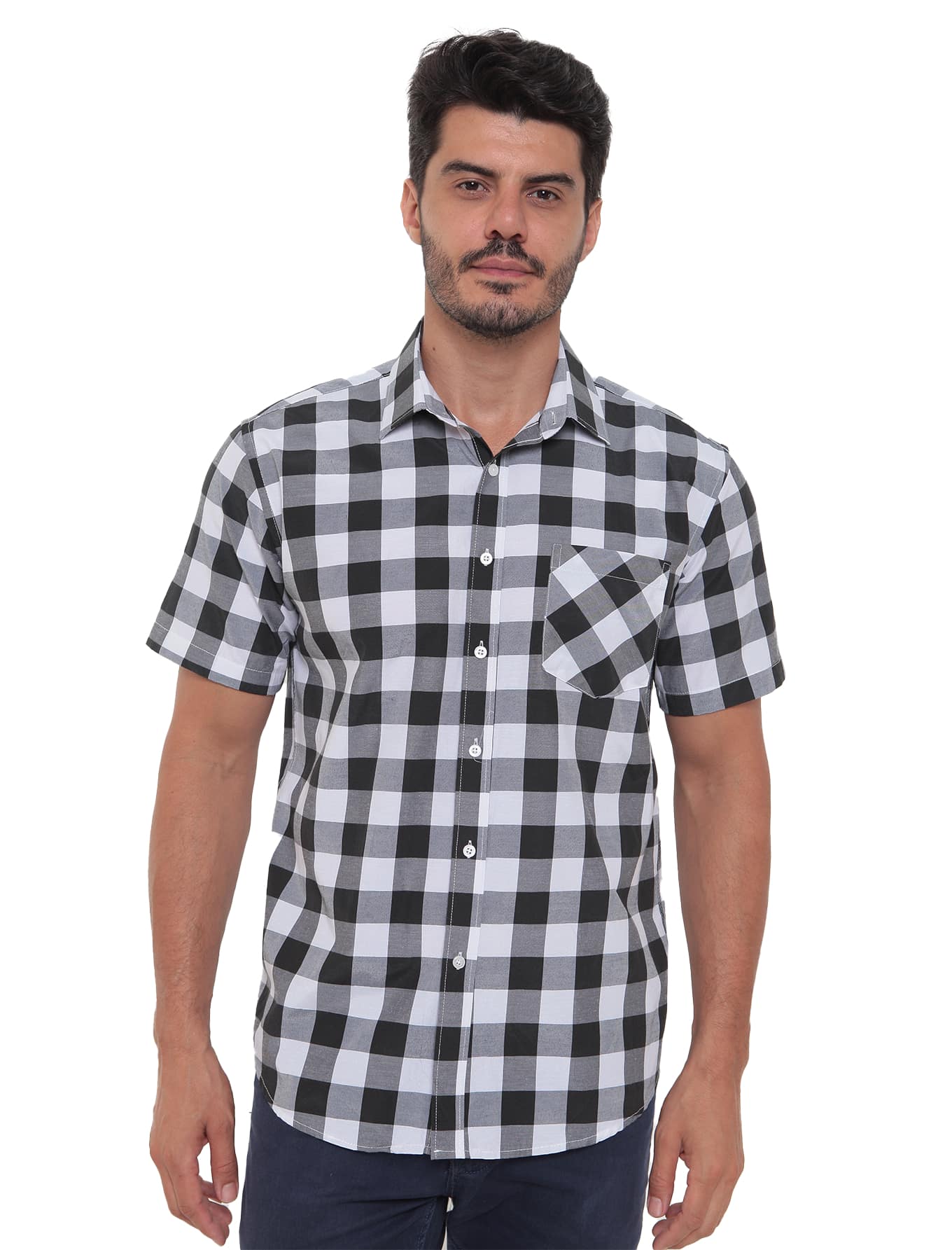 Rand paul Men's Plaid Shirt Casual Slim Fit Short Sleeve With Pockets Imported - màu đen - Xem 1