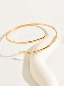 1pc Fashionable Minimalist Metal Triple-Line Flattened Arm Cuff For Women, Versatile For Summer Vacation Party Jewelry Design - Armband - View 12