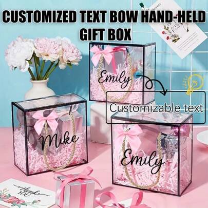 1 صندوق هدايا مخصص به نص وزينة شريط، مناسب لعيد الحب، عيد الأم، الحفلات، الزفاف، صندوق هدايا برباط أنيق لعيد الأم والتخرج، متعدد الوظائف، متين، زخرفي، إعادة الاستخدام، مميز، عصري، عالي الجودة، ملون، تخصيصي، هدايا مثالية للرجال والنساء، لتجديد المنزل