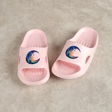 Women/Men's Summer Slippers, Indoor Outdoor Bathroom Shower Sandals, Couple Cartoon Slippers, Black/White/Pink Slippers - Dark Blue Moon Pink - View 2