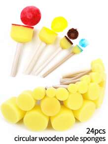 opeth 24pcs Wood Handle DIY Painting Sponge Stamp Set, Sponge Printing Drawing Kit,Back To School,School Supplies