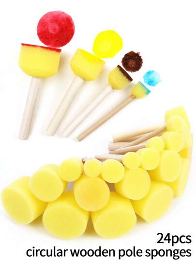 opeth 24pcs Wood Handle DIY Painting Sponge Stamp Set, Sponge Printing Drawing Kit,Back To School,School Supplies