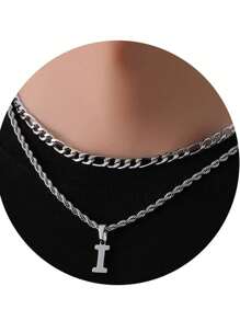 2pcs/Set Women's Minimalist Vintage A-Z Letter Pendant Necklace, Stainless Steel Material Waterproof Non-Fading, Suitable For Daily Wear And Holiday Parties - Multicolor - View 23