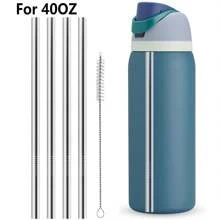 Pajitas de metal de repuesto para botellas de agua de 16 oz/24 oz 32 oz/40 oz, con 1 limpiador de pajitas, pajitas reutilizables de acero inoxidable compatibles con botellas de agua - 2/4/6 piezas - Pajitas de acero inoxidable Owala - Ver 17