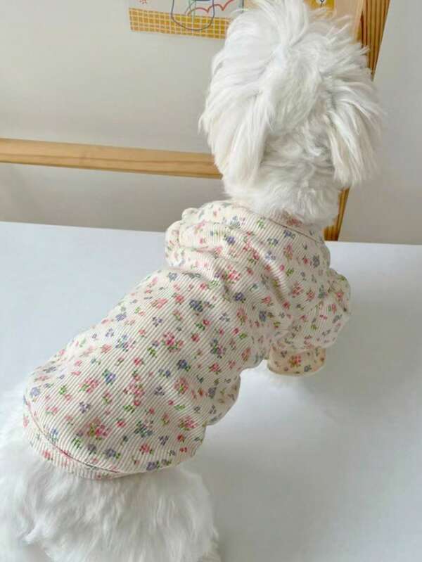 Ruffled Ditsy Floral Pet Clothes For Small Dog Cat, Suitable For Poodle, Bichon Frise, Schnauzer In Summer & Autumn