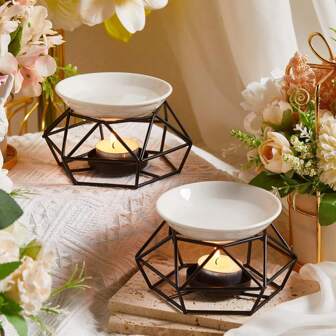 黑色创意精油香薰烛台，陶瓷茶灯蜡烛燃烧器，金属香薰扩散器，家用蜡熔灯，家居装饰摆件，万圣节，恐怖，秋季，节日，假日，冬季，节日，房间装饰，礼物生日毕业，婚礼